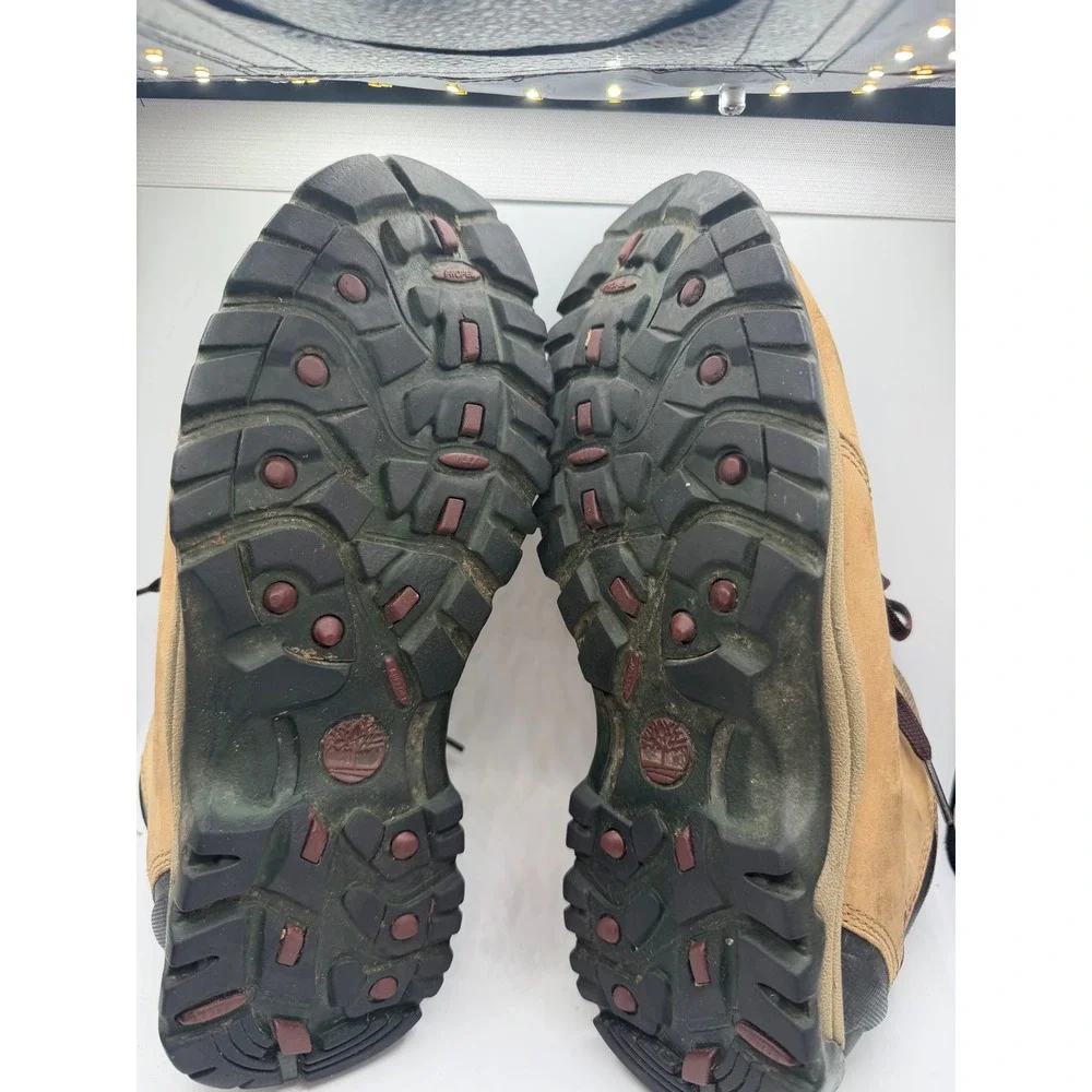 Timberland Mens 9.5M Leather Hiking Boots Tan Black Mid Top 87629 ACT